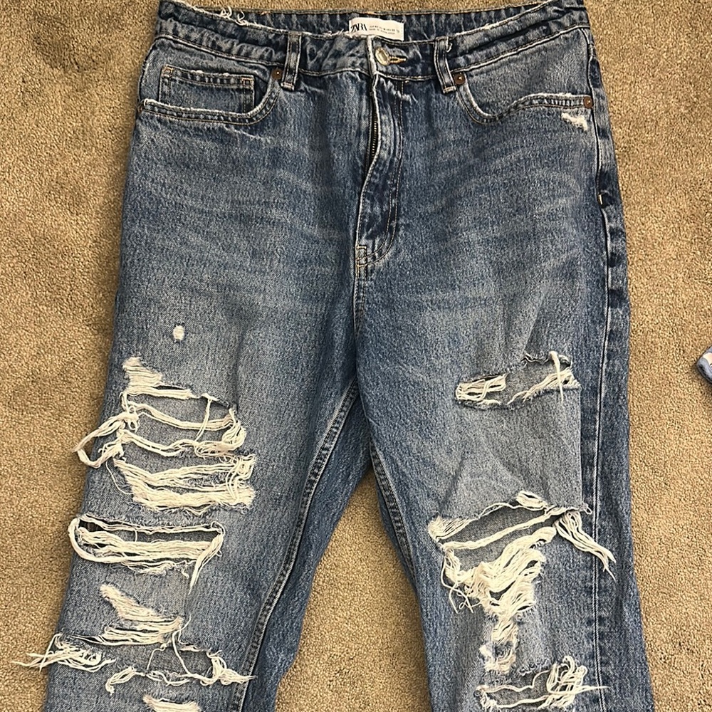 Zara Blue Relaxed Distressed Jeans
